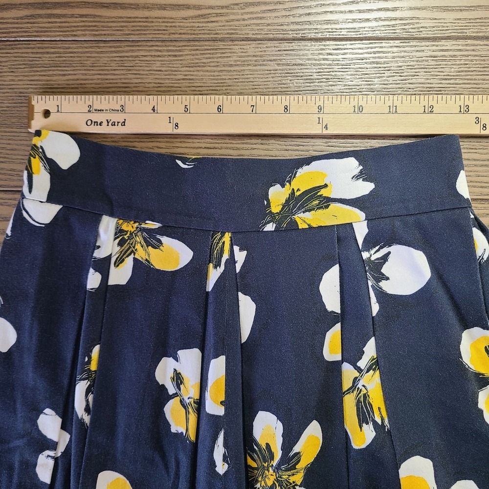 Anne Fontaine A-Line Pleated Skirt‎ Cotton  Floral Navy Yellow 36 EU 0-2 US Work - Picture 9 of 10